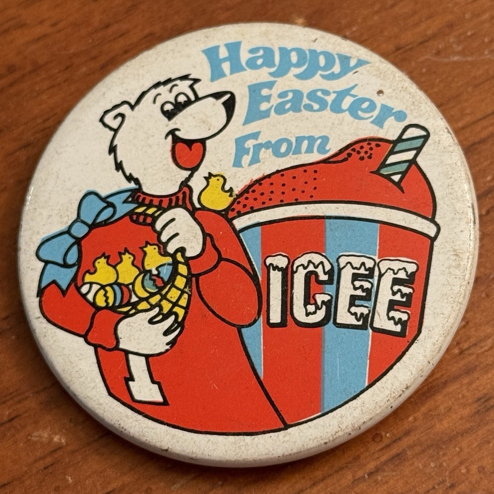 Happy Easter From Icee Vintage Pinback Button Pin Round Circle